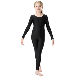 OVIGILY Girls Kids Long Sleeve Dance Unitard Bodysuits Full Body Leotard for Ballet,Gymnastics,Performance,Costumes, Black, Large(9-10)