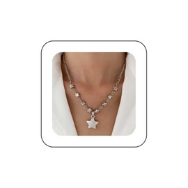 Dervivea Vintage Lucky Star Pendant Necklace Silver Star Necklace Heavenly Star Necklace Chain Small Star Chain Necklace Jewellery for Women and Girls, Zinc
