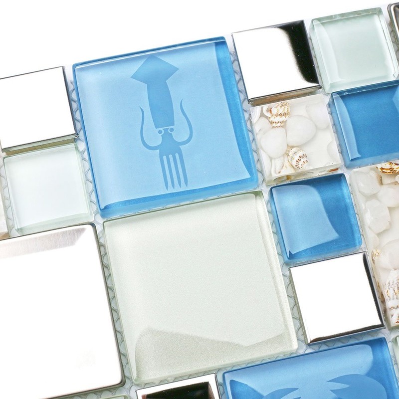 Blujellyfish Blue Sea Glass Tile Backsplash Beach Style Mosaic Tiles