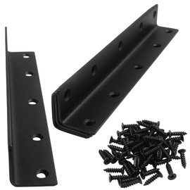 Unlorspy 4 Pcs Black L Bracket Corner Brace, 200mm/8 Inch Stainless Steel L Brace 90 Degree Angle Joint Fastener for Wood Furniture