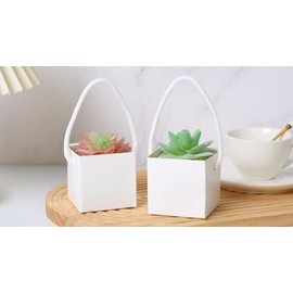 Urier 40 Pieces Succulent Pot Succulent Wraps,2.5x2.5 Succulent Gift Box,Succulent Box,Succulent Party Favors,Gift Bags with Handles,Used for Gift Bags Kraft Paper Bag Party Favor Boxes (White)