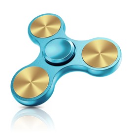 Coolden Fidget Spinner Metall Fidget Toys EDC Hand Spinner Edelstahl Lager 2-5 Min hochwertig Finger Spinner Kreisel ADHD Anti Stress Spielzeug Tri-Spinner Fidget Toy für Erwachsene Kinder Gold Blau