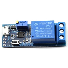 DZS Elec 5V-30V 1 Channel Wilde Voltage 0-24s Adjustable Delay Internal/External Trigger Relay Board with Timer Delay Conduction Delay Circuit Switch with USB to Micro USB Power Line