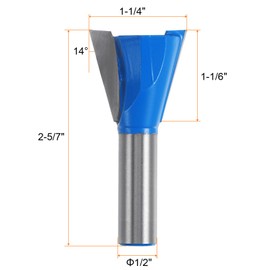 HARFINGTON Dovetail Router Bit 1/2" Shank 1-1/4" Dia Tungsten Carbide 14 Degree Dovetail Joint Joinery Bit for Drawer Cabinet Box Joints Making Woodworking
