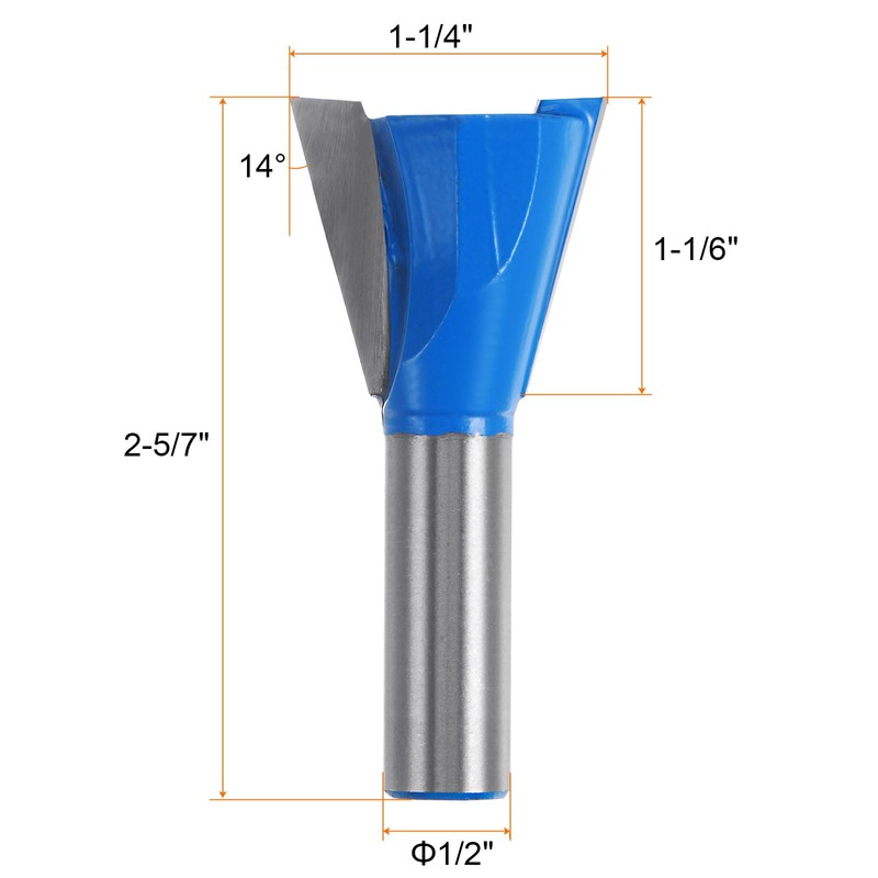 HARFINGTON Dovetail Router Bit 1/2" Shank 1-1/4" Dia Tungsten Carbide