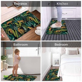 Lungtao Leopard Jungle Animal Bath Mat for Bathroom Tropical Leaves Decoration Trendy Style Yellow Green Bath Rugs Door Mat Non Slip Rubber Backed Bathroom Floor Mat for Bathtub Sink Shower 16"X24"