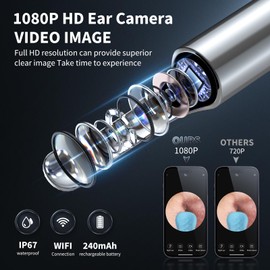 Ear Wax Removal Tool Camera - Ear Cleaner with Camera,1080P Otoscope, Ear Cleaning Tool with 6 Ear Spoon, Ear Camera for iPhone & Android Phones - Blue