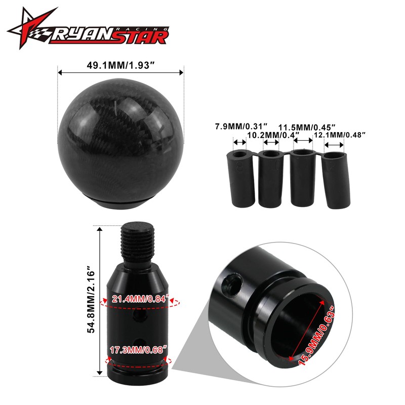 RYANSTAR RACING Carbon Fiber Shift Knob Gear Shifter Knobs with
