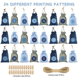 Sprinlot Advent Calendar for Filling Bags, 24 Christmas Calendar Fabric Bags, Advent Calendar Bags Reusable, Christmas Calendar Jute Bags, Advent Calendar Fabric Bags