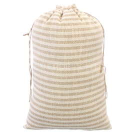 CleverDelights 12 x 18 Inch Burlap Bags - Natural/Ivory Stripe - 5 Pack - 12x18 Jute Burlap Drawstring Gift Sacks