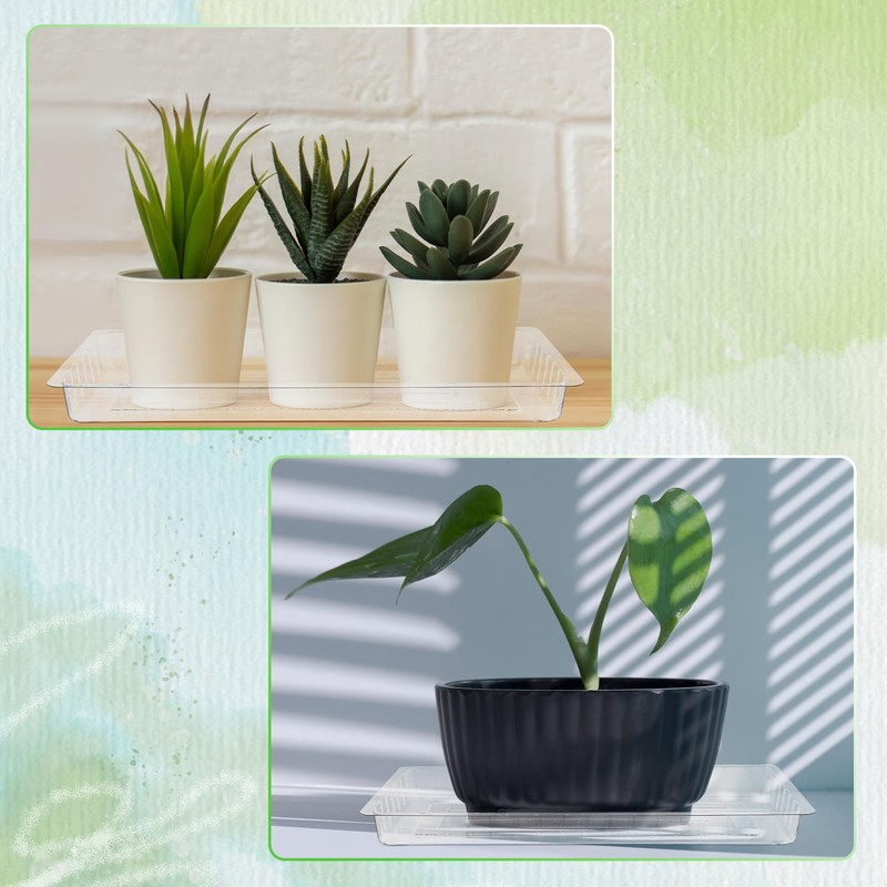 SiliFine 20 Pcs Clear Plastic Plant Saucer Rectangular Plant Drip