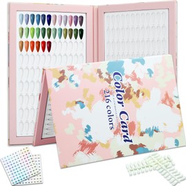 C12rtive 216 Colors Nail Swatches Book,Leather Nail Color Display Book with 240 Nail Tips & 1-300 Number Stickers,Professional Nail Color Chart Display Book for Nail Polish Nails Art Design(Pink)