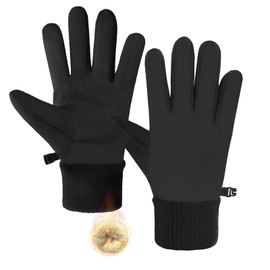 lifwimner Winter Gloves Men Women Touch Screen Anti-slip Thermal Warm Fleece Lined Snow Gloves for Running Cycling Biking Driving Skiing Cold Weather (Black, L)