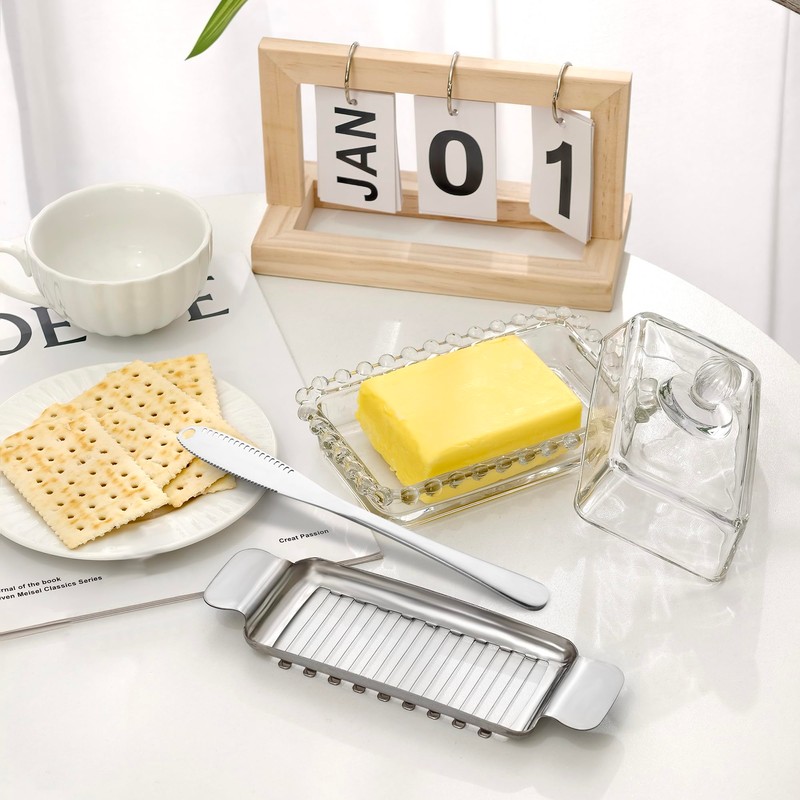 ‌Clear Glass Butter Dish with Lid - 6.7in Glsss Container