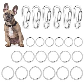 TIESOME Dog Tag Clips with Rings, 6 PCS Dog ID Tag Clips 18 PCS Tag Rings Stainless Steel Pet Tag Clip Easy Change Dog ID Tag Holder Quick Release for Dog Cat Collar and Harness 1.3 x 0.6 in