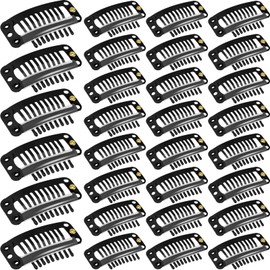 WILLBOND 30 Pieces 32 mm 9-teeth Hair Extension Clips Hair Extension Wigs Snap Clips Comb Small Snap Wig Accessories for Women DIY(Black)