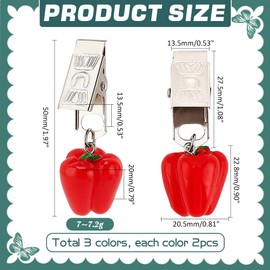 PH PandaHall 6pcs Capsicum Tablecloth Weight Clips Dining Table Decor Clips Pendants Handicraft Fruit Tablecloth Clamps Tablecloth Weight with Metal Clips for Outdoor Christmas Picnic Wedding 3 Colors