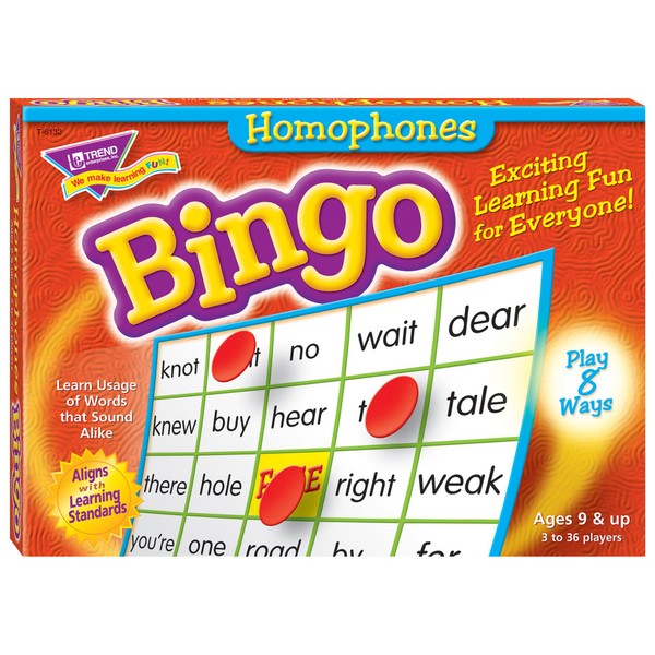 Trend Homophones Bingo Game - 5 x 5 inches - Set Includes 36 Cards, 700 Markers, Caller Card