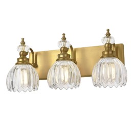 LIROUVET 3 Lights Brass Gold Crystal Bathroom Vanity LightsLight Fixtures with Clear Crystal Shade,Bathroom Wall Lamp for Mirror Kitchen Living Room Hallway Above Mirror (Bulb not Include)