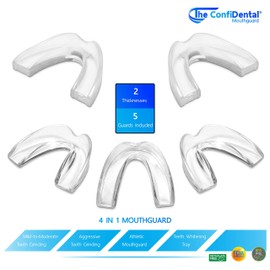 The ConfiDental - Pack of 5 Moldable Mouth Guard for Teeth Grinding Clenching Bruxism, Sport Athletic, Whitening Tray, Including 3 Regular and 2 Heavy Duty Guard (3 (lll) Regular 2 (II) Heavy Duty)
