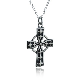 FashionJunkie4Life Sterling Silver Celtic Cross with Circle Pendant Necklace, 18" Chain