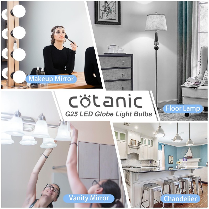 Cotanic 5000K Daylight LED Globe Light Bulbs, E26 Standard Base,