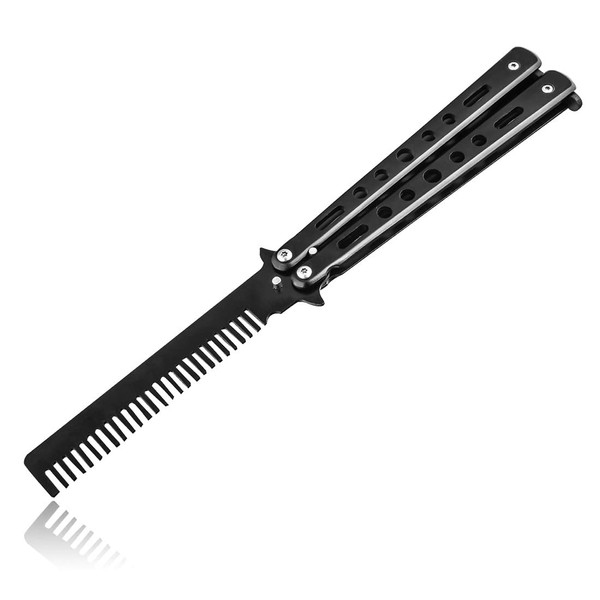 Butterfly Comb, 1 Piece Butterfly Comb Stainless Steel Foldable Pocket Comb Spring Hair Comb for Hair Barber Comb Hair Styling Accessories (Black)
