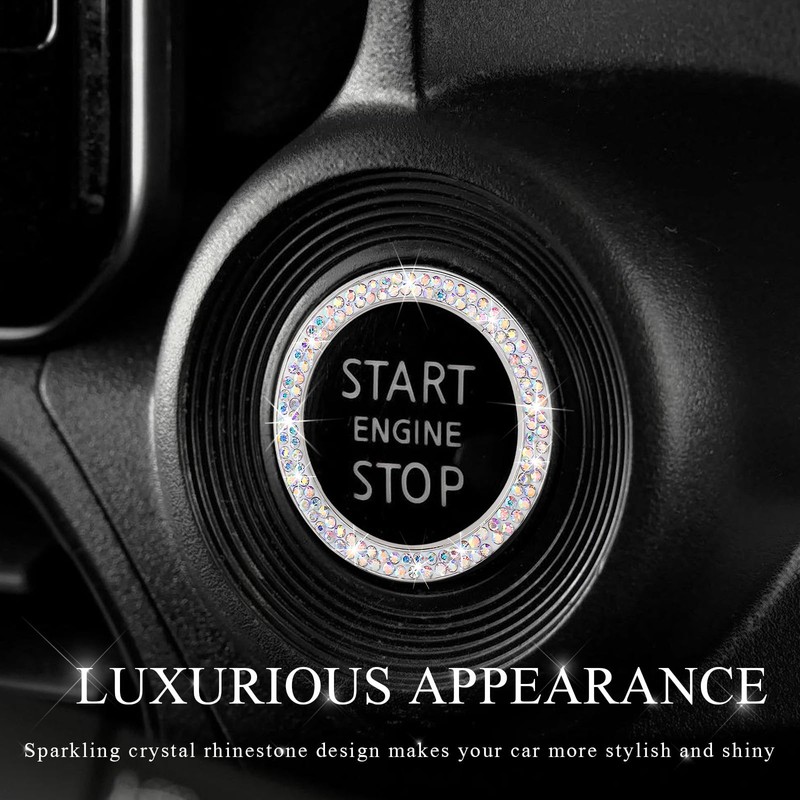 JUSTTOP 2PCS Car Bling Crystal Rhinestone Engine Start Ring Decals,