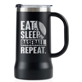 Onebttl Baseball Gifts for Men, Players, Coach, Stainless Steel Beer Stein Tumbler, 24oz Beer Mug with Lid, Black, Eat Sleep Repeat