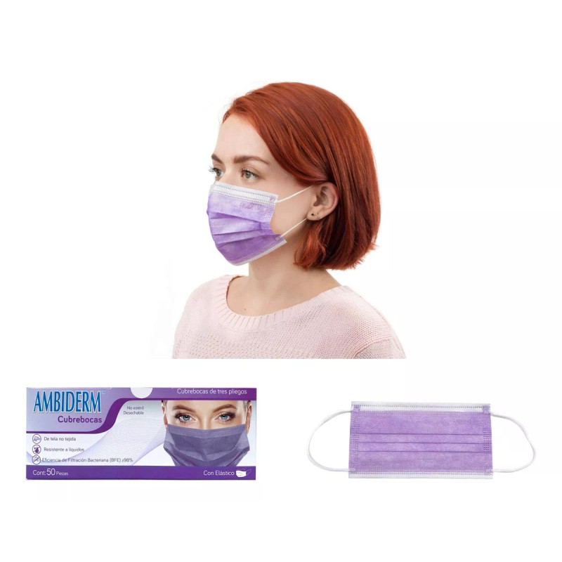 Ambiderm Cubre Bocas Morado Ambiderm Termosellado Plisado 150 Pz