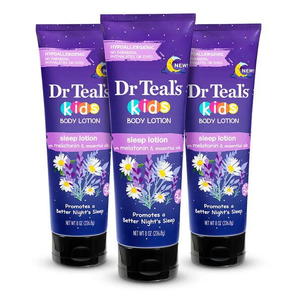 Dr Teal's Kids Body Lotion, Sleep Lotion with Melatonin & Essential Oils, 8 fl oz (Pack of 3) (Packaging May Vary)