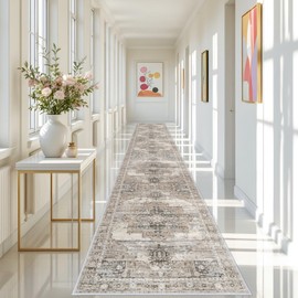 RUUGME Washable 3x20 Runner Rugs - Hallway Runner Rug for Living Room Stain Resistant Carpet with Non Slip Backing Vintage Rugs for Bedroom Kitchen Floor Decoration Mat 3x20 Beige