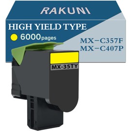 RAKUNI MX-C35TY Yellow Compatible High Yield Toner Cartridge Replacement for Sharp MX-C35TB MX-C35TC MX-C35TM MX-C35TY, for Use in MX-C357F MX-C407P Printer (Yellow 6000 Pages)