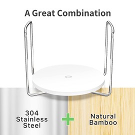 Wisuce Dish Racks for Kitchen Countertop Organizer - Bamboo Plate Holder Adjustable Size | Stainless Steel 304 Portable Handle for Kitchen Drawer Countertop Cupboard Shelf