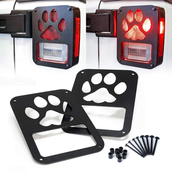Xprite Aluminum AlloyTail Light Cover Guard " Dog Paw " Compatible with 2007-2018 Jeep Wrangler JK Unlimited Taillights- Pair