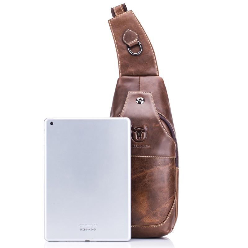 Men Leather Sling Bag Casual Shoulder Chest Crossbody Bag Hiking