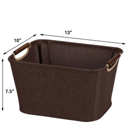Household Essentials Small Tapered Storage Bin with Wood Handles, Coffee Linen