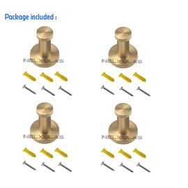 NELXULAS Golden Brushed Stainless Steel Single Super Heavy Duty Wall Mount Hook, Bath Towel Hooks, Coat Hanger (2", 4 PCS)