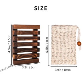4 Pcs Wooden Soap Holders with 4 Pcs Sisal Soap Pouch, Handmade Soap Dishes for Shower Wood Made of Natural Pine Natural Soap Saver Soap Holders for Bathroom Soap Cases Dishes