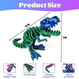 2 PCS Dinosaur Fidget Toy, 3D Printed Animals, 3D-Printed Dinosaurs Skeletons Figures, Full Articulated Dinosaur Bones Flexible Joints Home Office Decor Toys Gifts for Kids and Adult