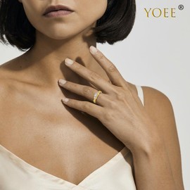 YOEE Gold Rings for Women Girls, Adjustable Twisted Eternity Promise Ring, Gold Wedding Rings Diamond Ring Women with Cubic Zirconia Birthday Gifts