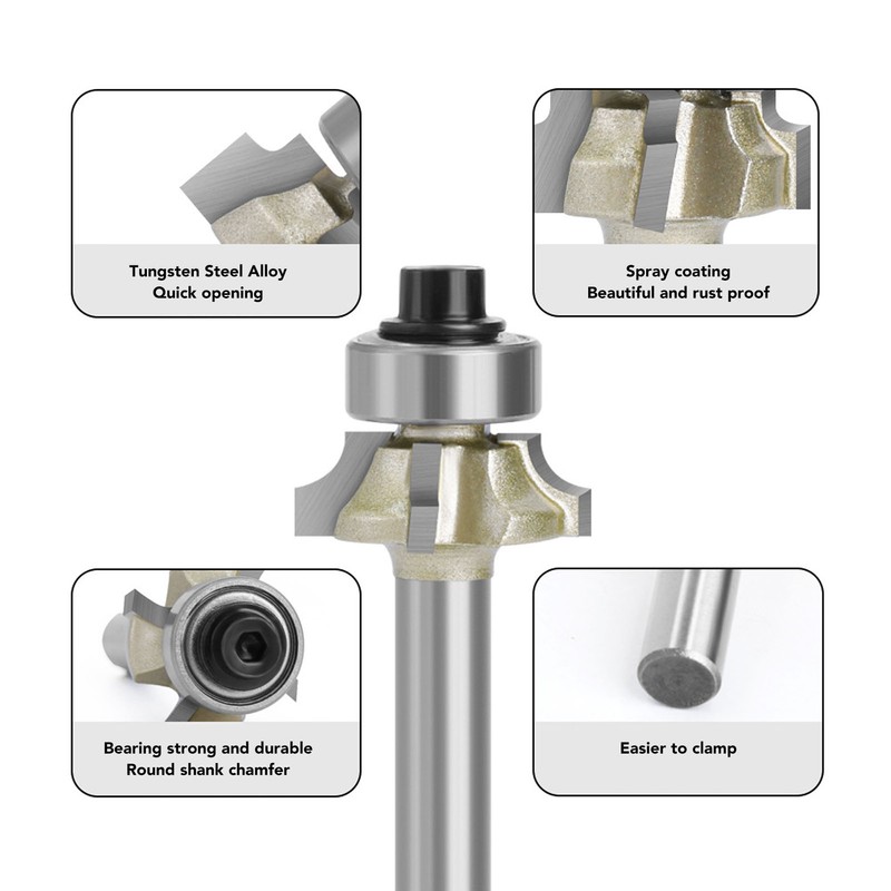 1/4in Shank Architectural Router Bit 4 Flute Round Corner Molding