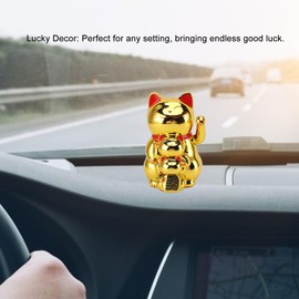 Lucky Cat Waving Arm, Lucky Cat Statue Solar Fortune Cat Feng Shui Gold Cat Waving Cat Lucky Cat Figurine for Shop Store Decoration, 4.5 in