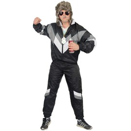 Foxxeo 80s Costume for Adults Premium 80s Tracksuit Assi – Men's Size S–XXXXL – Carnival Suit, Colour Black Grey White, Size: XXL: