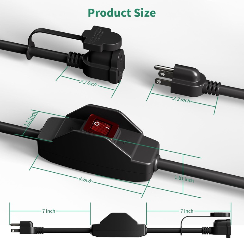 KASONIC 3 Prong Extension Cord with Switch, 1875W 15A Grounded