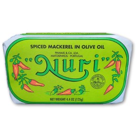 Nuri Mackerel Spiced in Olive Oil | 4 Pack | Product of Portugal | Premium Wild Caught, Hand Selected and Packaged | 100% Natural | Gourmet fish in 4.4 oz can (125 Gram)