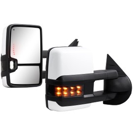 Towing Mirrors for 2007-2013 Chevy Silverado Suburban Tahoe Avalanche GMC Sierra Yukon with Power Glass Turn Signal Light Backup Lamp Heated Extendable Pair Set (white paint 8624)