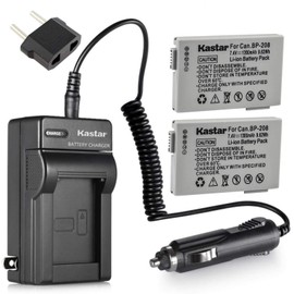 Kastar BP-208 Battery (2-Pack) and Charger Kit for Canon DC10/19 DC20 DC21 DC22 DC40 DC50 DC51 DC95 DC100 DC200/201/210/211 DC220/230 Elura 100 FVM300 IXY DVS1 MVX1Si/430/450/460 Optura S1 VIXIA HR10