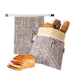 Pzzpzs 2 Pack Reusable Beeswax Bread Bags for Sourdough,Natural Linen Beeswax Bread Bag for Homemade Bread,Eco-Frendly Food Storage Cloth Bag to Keep Loaf Fresh.(White)