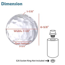 Aspen Creative 28009-63-1 Clear Hammered Glass Shade for Pendant Lights, Wall Sconces, and Lamp Posts, 1-7/8" Fitter Size, 6-5/8" High x 7-1/8" Diameter